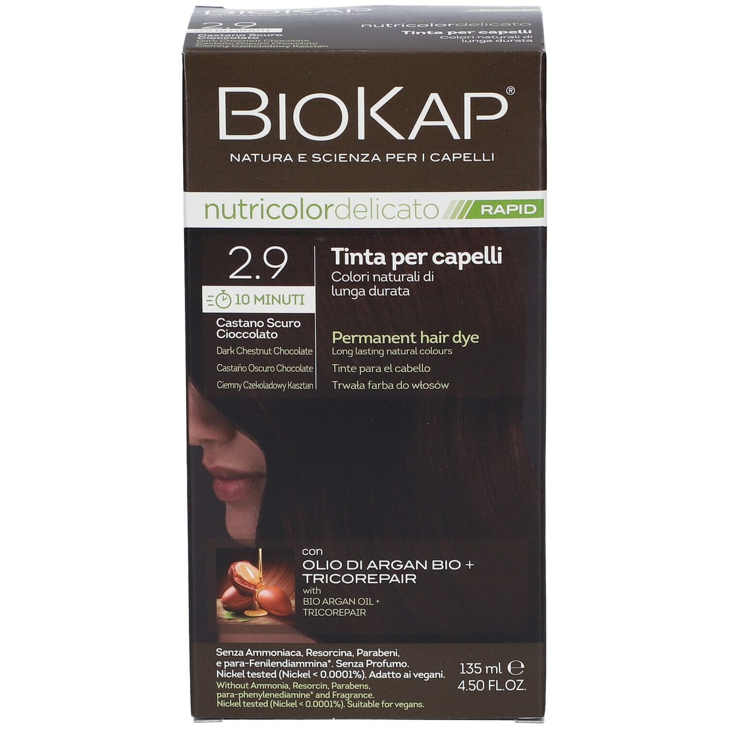 BIOS LINE  BIOKAP NUTRICOLOR DELICATO RAPID TINTA 2,9 CASTANO SCURO CIOCCOLATO 135 ML