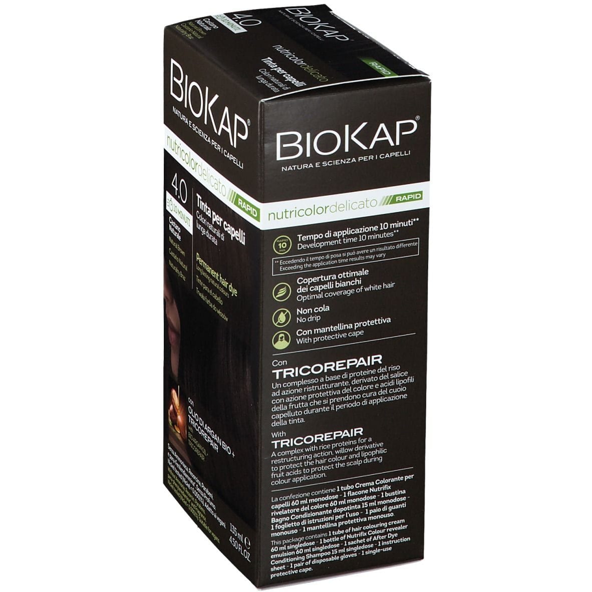 BIOS LINE  BIOKAP NUTRICOLOR DELICATO RAPID TINTA 4,00 CASTANO NATURALE 135 ML