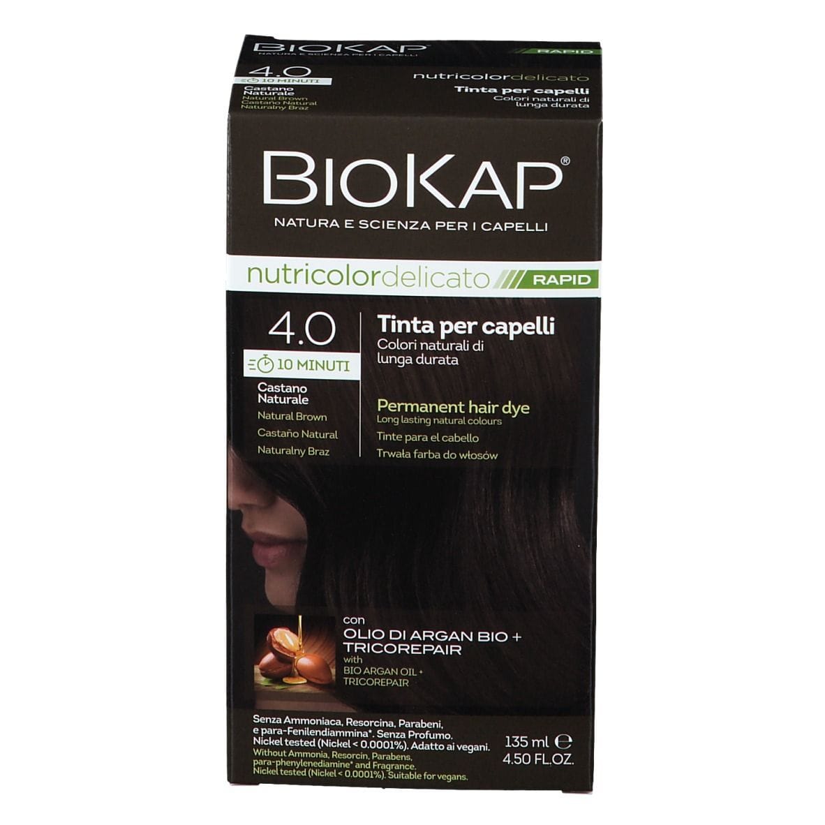 BIOS LINE  BIOKAP NUTRICOLOR DELICATO RAPID TINTA 4,00 CASTANO NATURALE 135 ML