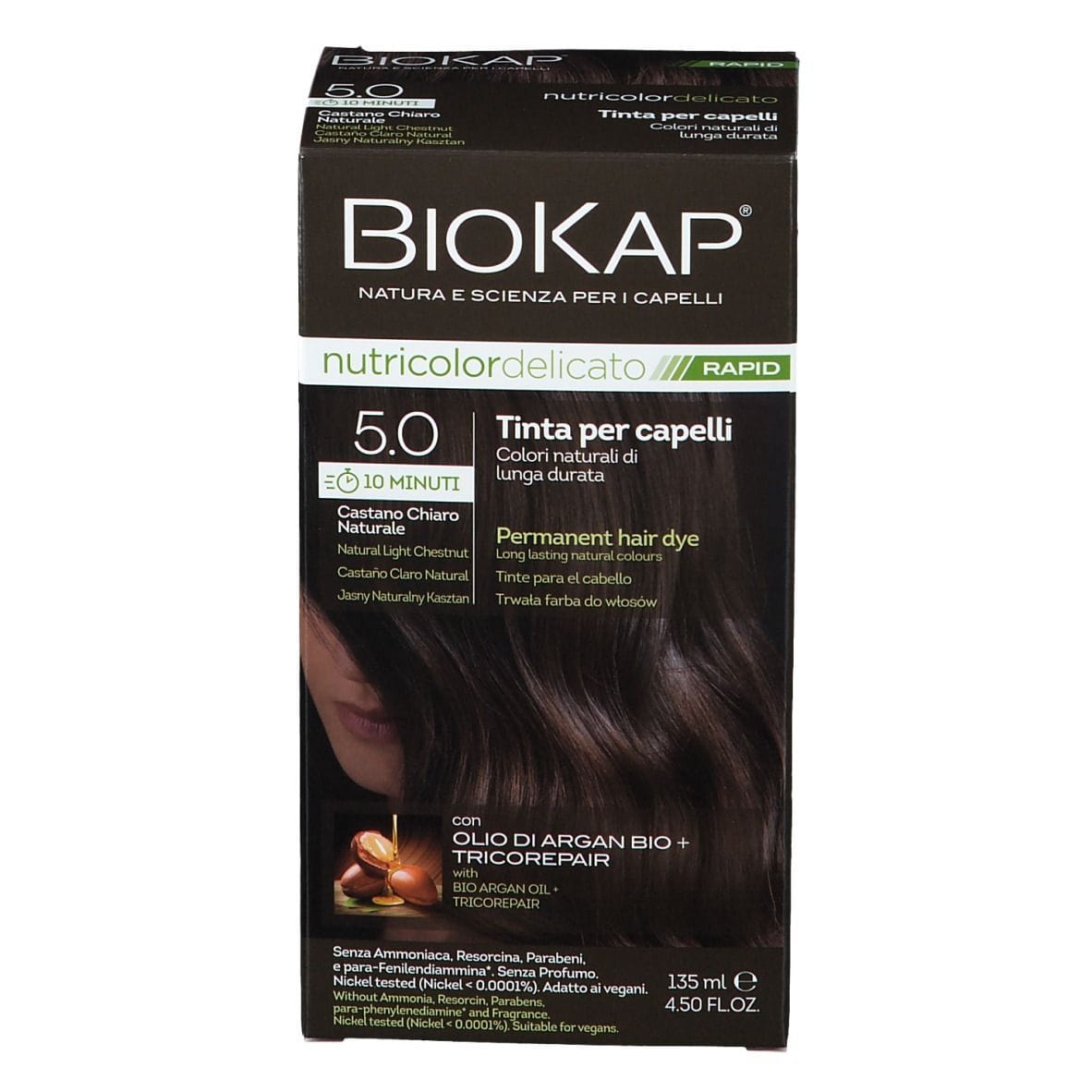 BIOS LINE  BIOKAP NUTRICOLOR DELICATO RAPID TINTA 5,0 CASTANO CHIARO NATURALE 135 ML