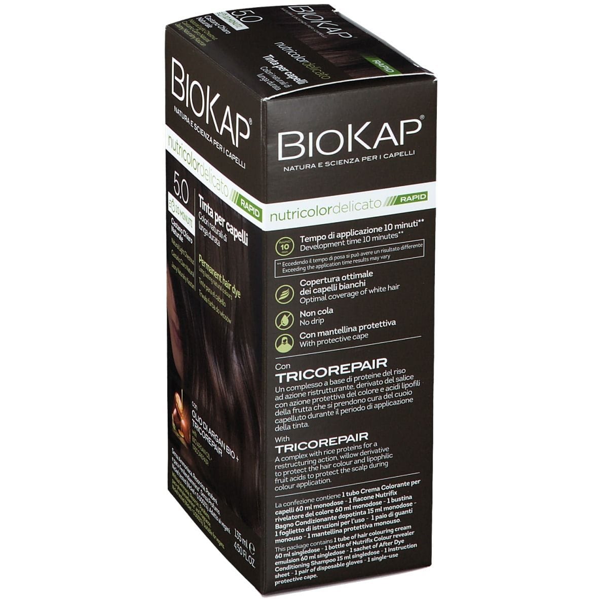 BIOS LINE  BIOKAP NUTRICOLOR DELICATO RAPID TINTA 5,0 CASTANO CHIARO NATURALE 135 ML