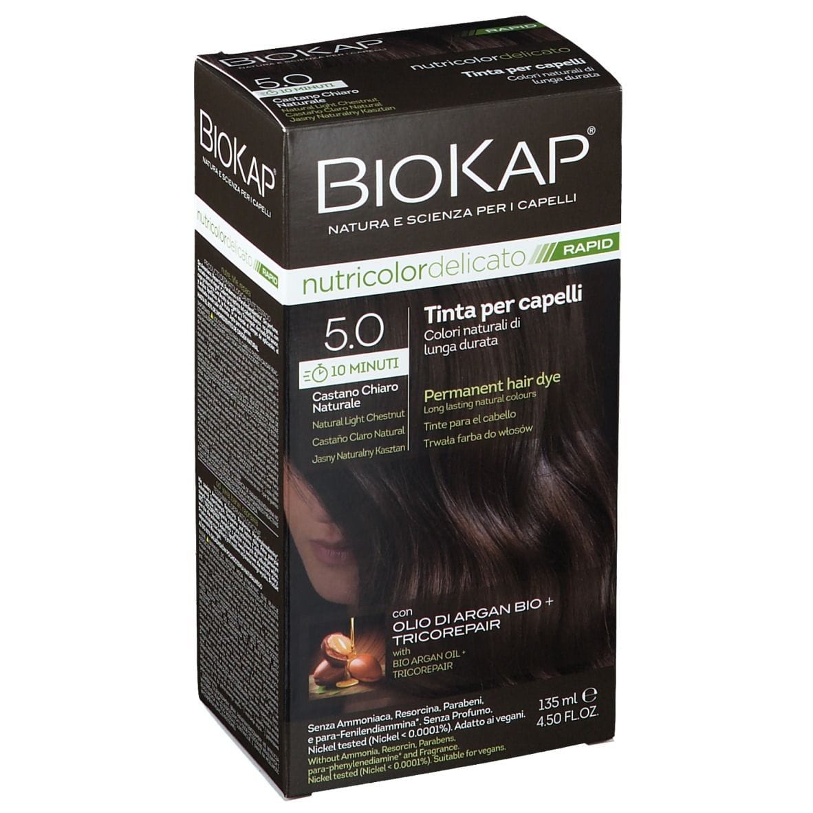 BIOS LINE  BIOKAP NUTRICOLOR DELICATO RAPID TINTA 5,0 CASTANO CHIARO NATURALE 135 ML