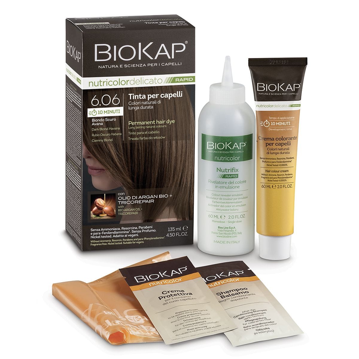 BIOS LINE  BIOKAP NUTRICOLOR DELICATO RAPID TINTA 6,06 BIONDO SCURO AVANA 135 ML