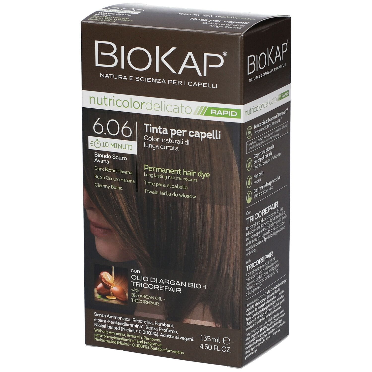 BIOS LINE  BIOKAP NUTRICOLOR DELICATO RAPID TINTA 6,06 BIONDO SCURO AVANA 135 ML