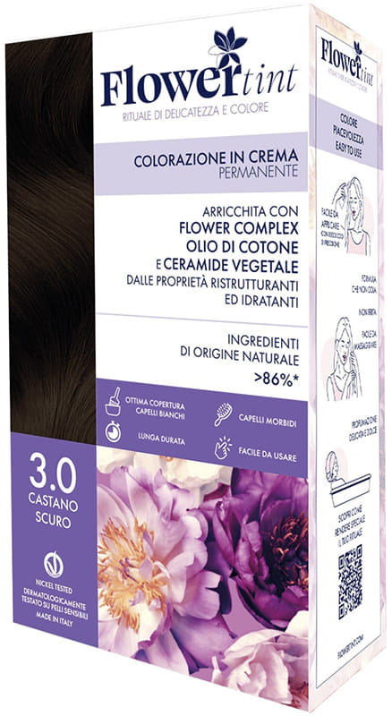 FLOWERTINT COLORAZIONE IN CREMA PERMANENTE 3,0 CASTANO SCURO
