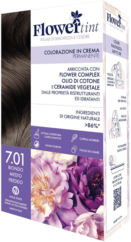 FLOWERTINT COLORAZIONE IN CREMA PERMANENTE 7,01 BIONDO MEDIO FREDDO
