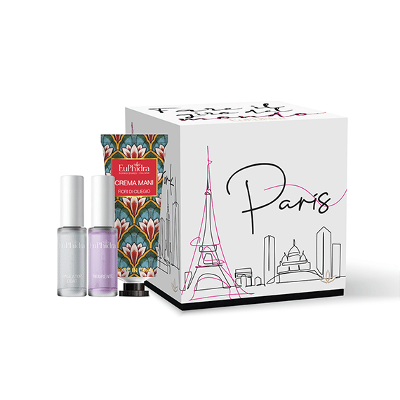 EUPHIDRA FARE IL GIRO DEL MONDO SMALTO INDURENTE 7 ML + BASE&TOP COAT 7 ML + CREMA MANI FIORI CILIEGIO 50 ML