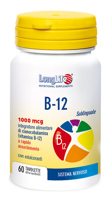 LONGLIFE B12 1000 MCG SUBLINGUALE 60 TAVOLETTE DIVISIBILI GUSTO CILIEGIA SENZA GLUTINE