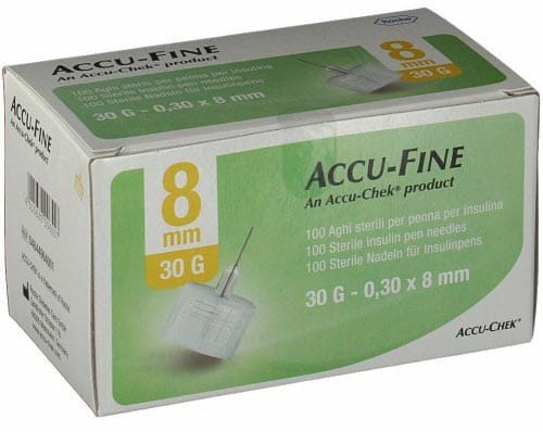 Ago Per Penna Da Insulina Accu Fine Pen Needle Accu Chek Gauge 30 X 8 Mm 100 Pezzi