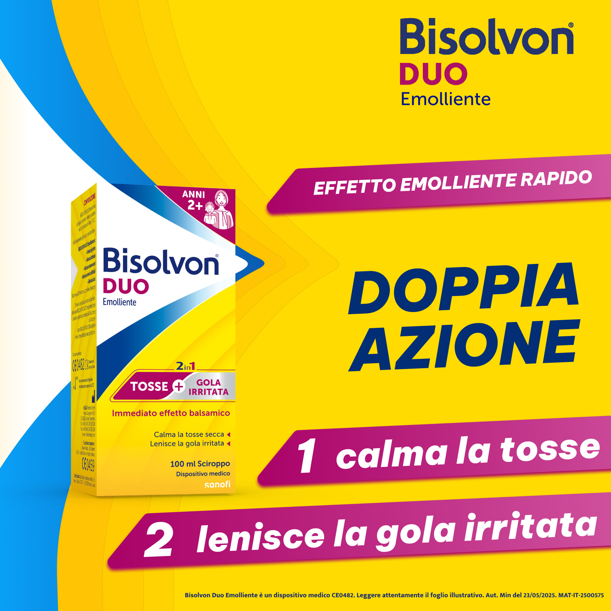 Bisolvon Duo Emolliente Sciroppo Contro Tosse e Gola Irritata, Adulti e Bambini 2+ (100 ml) 