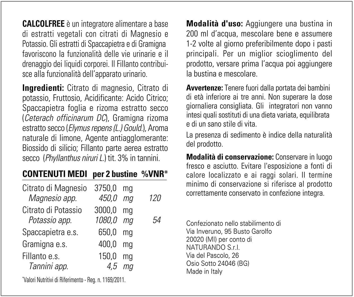 CALCOLFREE 30 BUSTINE