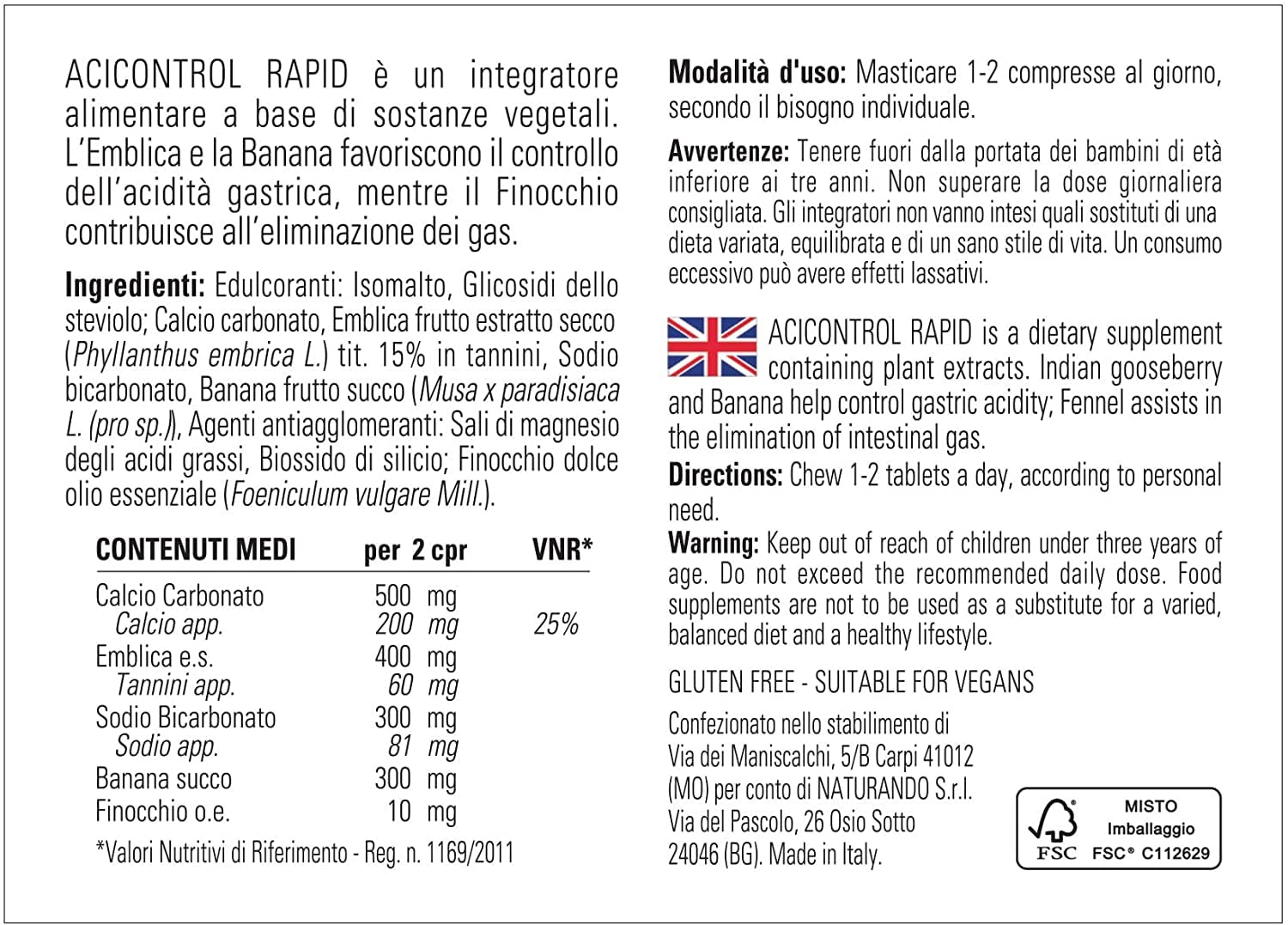 ACICONTROL RAPID 20 COMPRESSE