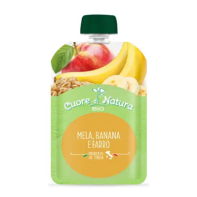 CUORE DI NATURA POUCH MELA BANANA FARRO 100 G CUORE DI NATURA POUCH MELA BANANA FARRO 100 G