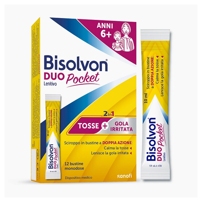 Bisolvon Duo Pocket Lenitivo Sciroppo In Bustina Contro Tosse E Gola Irritata, Per Adulti E Bambini (12 Bustine Monodose)