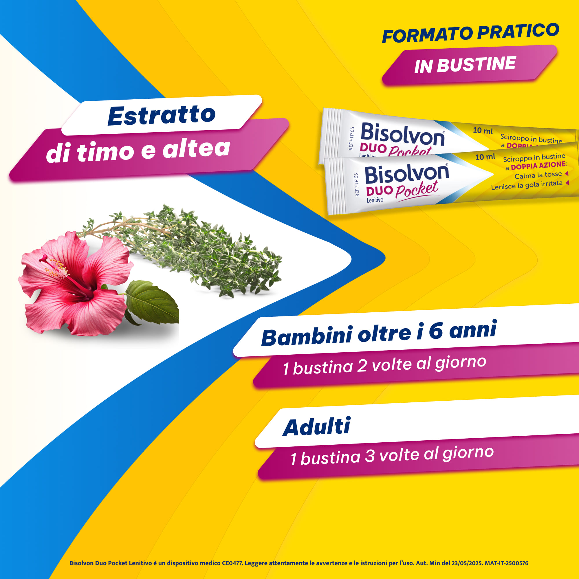 Bisolvon Duo Pocket Sciroppo per Tosse Secca, Tosse Grassa, Gola irritata, Adulti e Bambini 6+