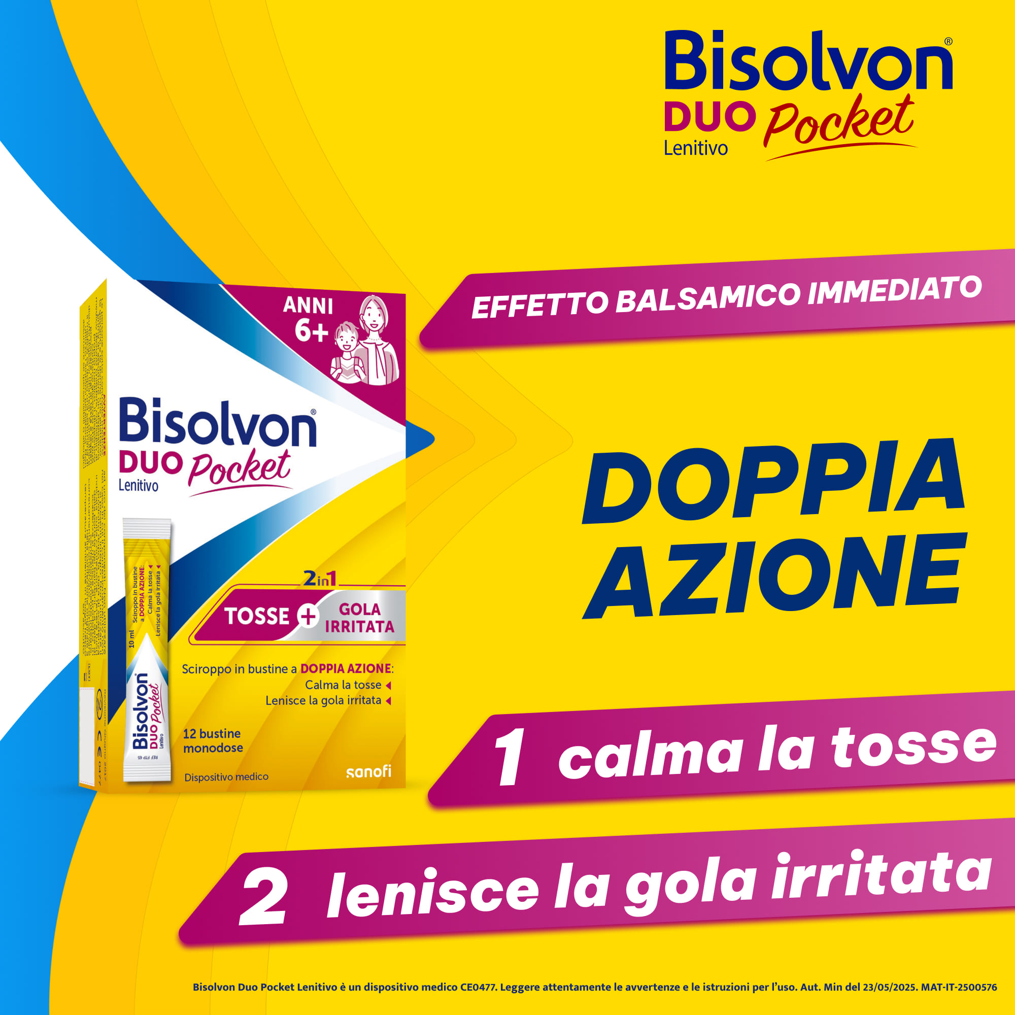 Bisolvon Duo Pocket Sciroppo per Tosse Secca, Tosse Grassa, Gola irritata, Adulti e Bambini 6+