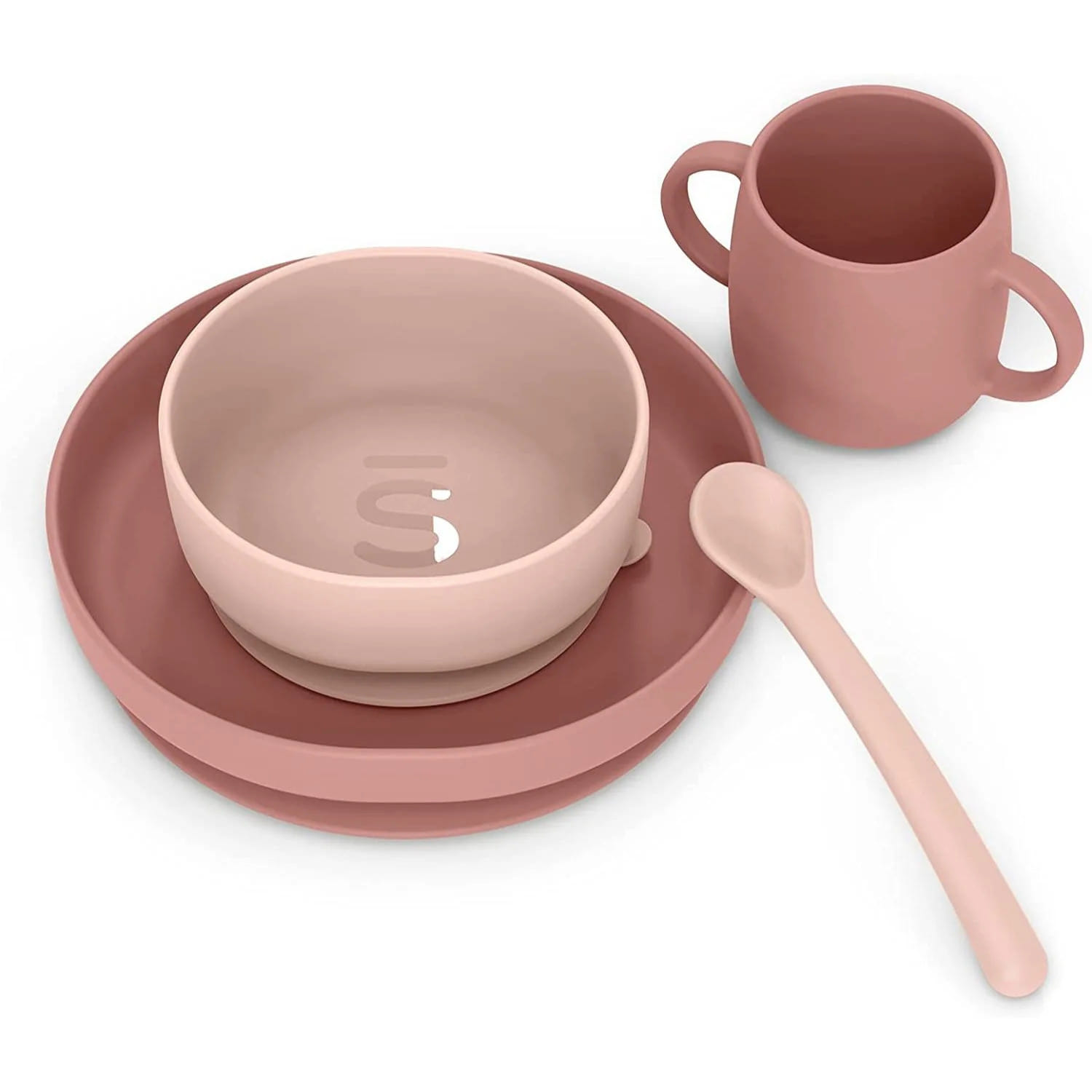 SUAVINEX COLOR ESSENCE SET SVEZZAMENTO SILICONE PIATTO+SCODELLA+TAZZA+CUCCHIAIO ROSA
