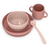 SUAVINEX COLOR ESSENCE SET SVEZZAMENTO SILICONE PIATTO+SCODELLA+TAZZA+CUCCHIAIO ROSA