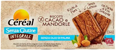 CEREAL SENZA GLUTINE INTEGRALE BISCOTTI CACAO E MANDORLE 150 G CEREAL SENZA GLUTINE INTEGRALE BISCOTTI CACAO E MANDORLE 150 G