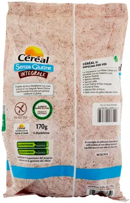 CEREAL SENZA GLUTINE INTEGRALE MADELEINE CON MIELE 170 G CEREAL SENZA GLUTINE INTEGRALE MADELEINE CON MIELE 170 G