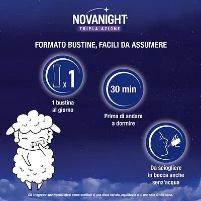 NOVANIGHT Tripla Azione Bustine con Melatonina per Dormire, Magnesio, Griffonia, 20 Bustine Orosolubili NOVANIGHT Tripla Azione Bustine con Melatonina per Dormire, Magnesio, Griffonia, 20 Bustine Orosolubili