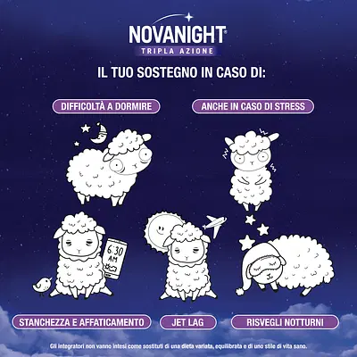 NOVANIGHT Tripla Azione Bustine con Melatonina per Dormire, Magnesio, Griffonia, 20 Bustine Orosolubili NOVANIGHT Tripla Azione Bustine con Melatonina per Dormire, Magnesio, Griffonia, 20 Bustine Orosolubili