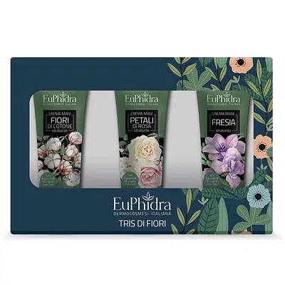 EUPHIDRA TRIS DI FIORI 1 CREMA MANI ROSA + 1 CREMA MANI COTONE + 1 CREMA MANI FRESIA 3 PEZZI EUPHIDRA TRIS DI FIORI 1 CREMA MANI ROSA + 1 CREMA MANI COTONE + 1 CREMA MANI FRESIA 3 PEZZI