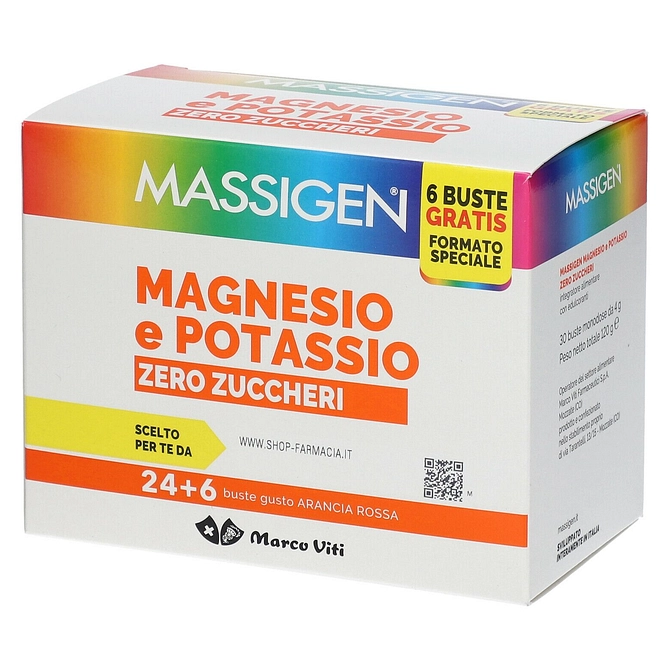 Massigen Magnesio Potassio Zero Zucchero 24 Bustine + 6 Bustine