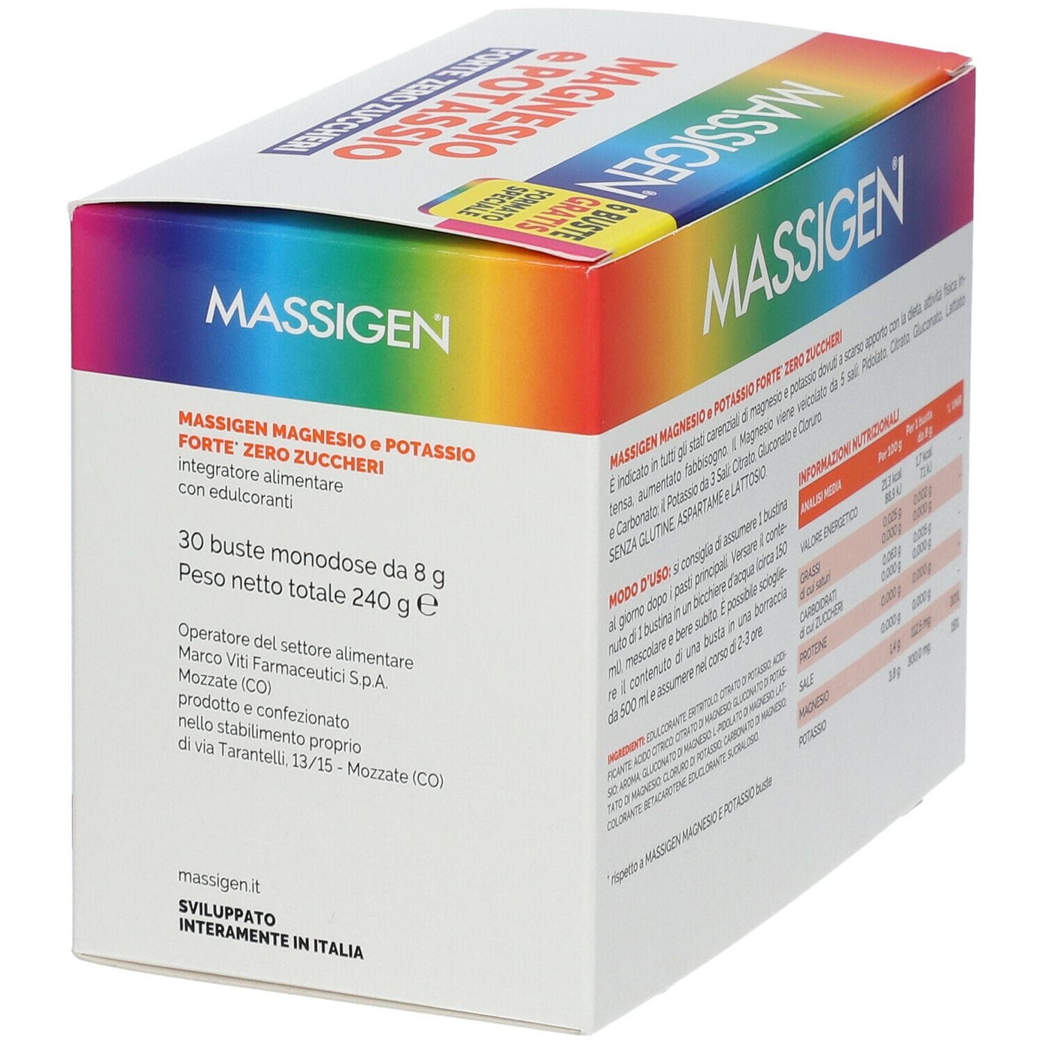 MASSIGEN MAGNESIO POTASSIO FORTE ZERO ZUCCHERO 24 BUSTINE + 6 BUSTINE