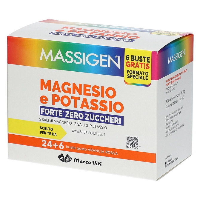 Massigen Magnesio Potassio Forte Zero Zucchero 24 Bustine + 6 Bustine