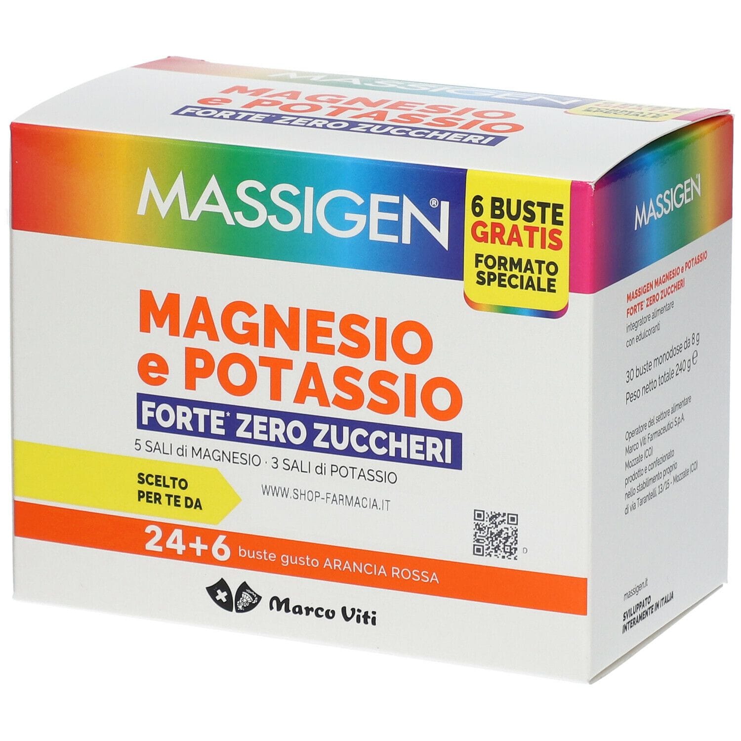 Massigen Magnesio Potassio Forte Zero Zucchero 24 Bustine + 6 Bustine