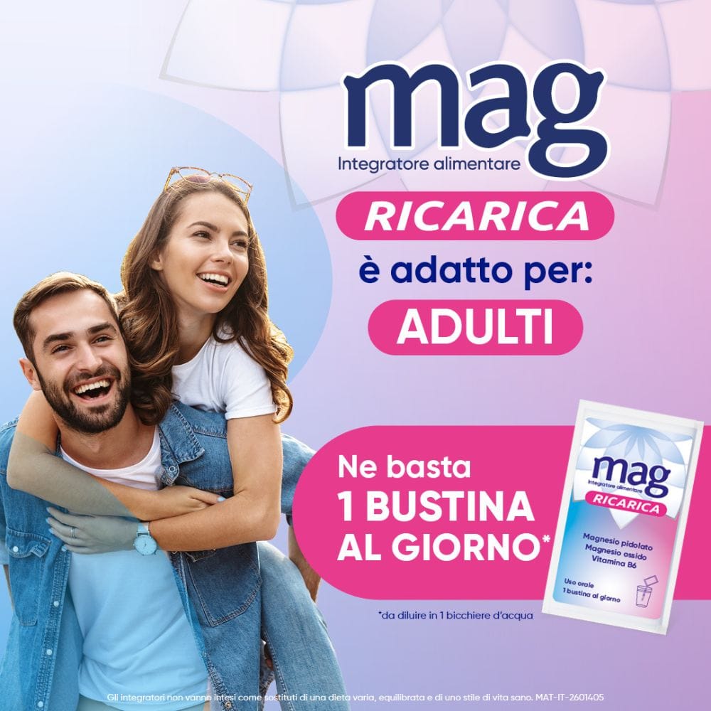 Mag Ricarica con Magnesio Pidolato, Magnesio Ossido, Vitamina B6 contro Stanchezza Mentale e Fisica, 24 bst