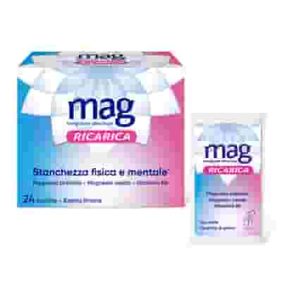 Mag Ricarica con Magnesio Pidolato, Magnesio Ossido, Vitamina B6 contro Stanchezza Mentale e Fisica, 24 bst