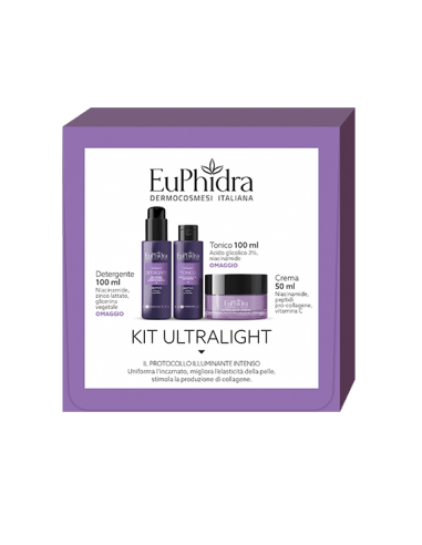 Euphidra Ultralight Kit Ultralight Crema Ricca Niacinamide 50 Ml + Detergente Niacinamide 100 Ml + Tonico Acido Glicolico 100 Ml