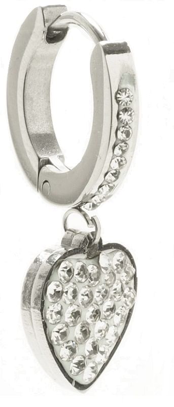 Orecchino Hoop Pendente Cuore Acciaio Strass