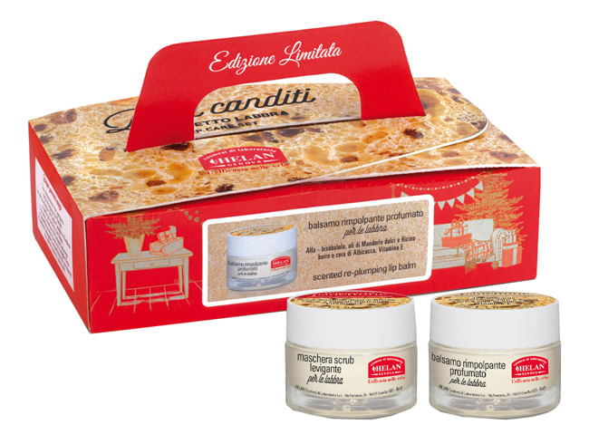COFANETTO PANETTONE LABBRA 1 MASCHERA SCRUB LEVIGANTE 13 ML + 1 BALSAMO RIMPOLPANTE PROFUMATO 13 ML