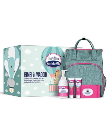 EUPHIDRA AMIDOMIO COFANETTO BIMBI IN VIAGGIO 2024 GEL POLVERE 50 ML + CREMA IDRATANTE 50 ML + SALVIETTE UMIDIFICATE 72 PEZZI + MOUSSE BAGNETTO 500 ML