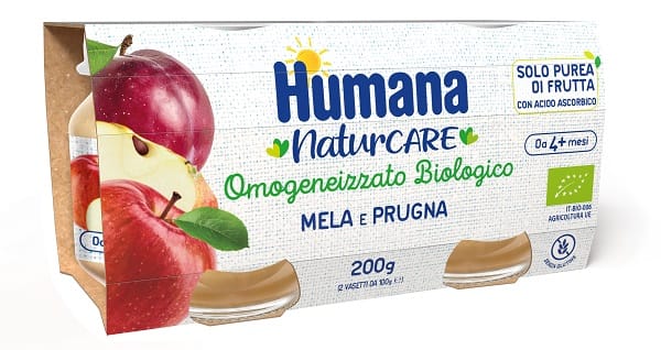 HUMANA OMOGENEIZZATO MELA E PRUGNA BIO 2 VASETTI DA 100 G SENZA GLUTINE
