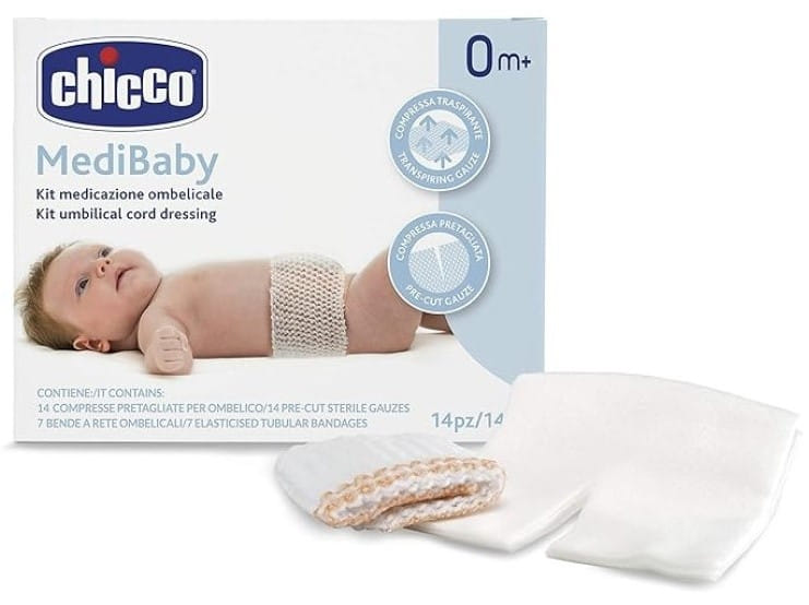 KIT MEDICAZIONE OMBELICALE CHICCO MEDIBABY 14 COMPRESSE PRETAGLIATE PER OMBELICO + 7 BENDE A RETE OMBELICALI