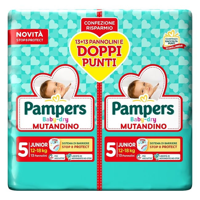 PAMPERS BABY DRY PANNOLINO MUTANDINA JUNIOR DUO 26 PEZZI