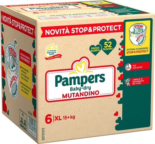 PAMPERS BABY DRY PANNOLINO MUTANDINA EXTRA LARGE QUADRI 52 PEZZI