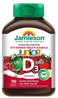 JAMIESON VITAMINA D3 JUNIOR 400UI FRAGOLA 100 COMPRESSE MASTICABILI JAMIESON VITAMINA D3 JUNIOR 400UI FRAGOLA 100 COMPRESSE MASTICABILI