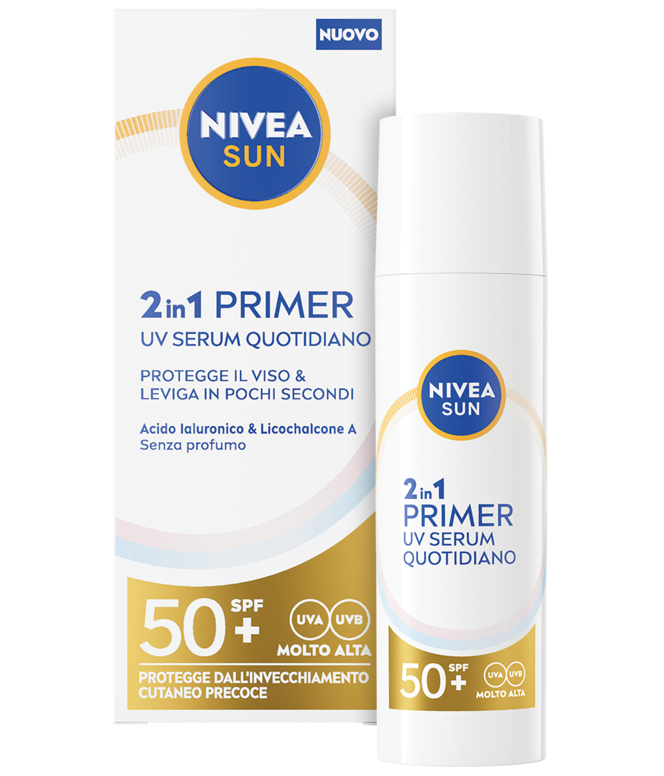 Nivea Sun 2in1 Primer UV Serum Quotidiano SPF50+ 30 ml, Siero viso con protezione solare SPF 50+