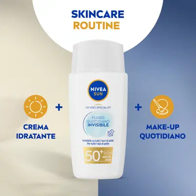 Nivea Sun Fluido Quotidiano Invisibile SPF 50+ 40 ml, Crema solare viso SPF 50+ invisibile e leggera Nivea Sun Fluido Quotidiano Invisibile SPF 50+ 40 ml, Crema solare viso SPF 50+ invisibile e leggera