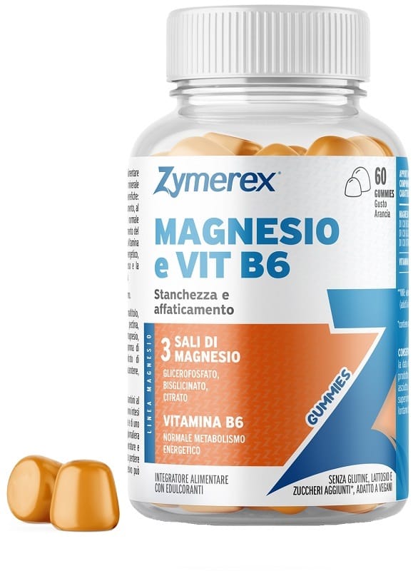 ZYMEREX MAGNESIO E VIT B6 60 GUMMIES GUSTO ARANCIA CON EDULCORANTI SENZA ZUCCHERI SENZA GLUTINE SENZA LATTOSIO