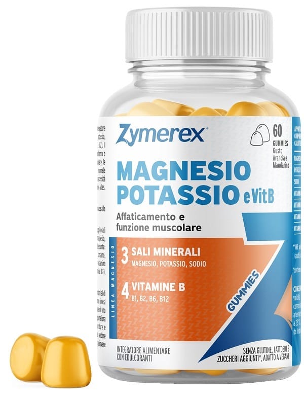 ZYMEREX MAGNESIO POTASSIO E VIT B 60 GUMMIES GUSTO ARANCIA E MANDARINO CON EDULCORANTI SENZA ZUCCHERI SENZA GLUTINE SENZA LATTOSIO
