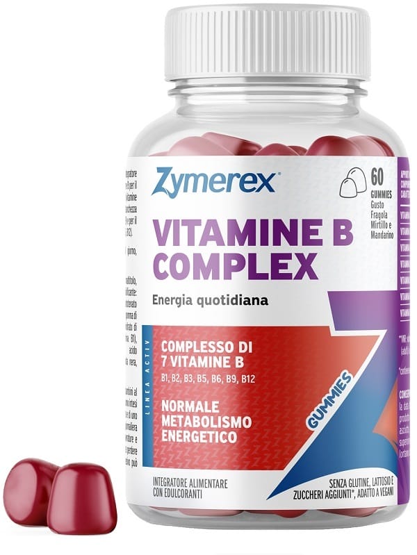 ZYMEREX VITAMINE B COMPLEX 60 GUMMIES GUSTO FRAGOLA MIRTILLO MANDARINO CON EDULCORANTI SENZA ZUCCHERI SENZA GLUTINE SENZA LATTOSIO