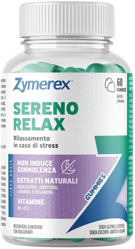 ZYMEREX SERENO RELAX 60 GUMMIES GUSTO LIMONE CON EDULCORANTI SENZA ZUCCHERI SENZA GLUTINE SENZA LATTOSIO