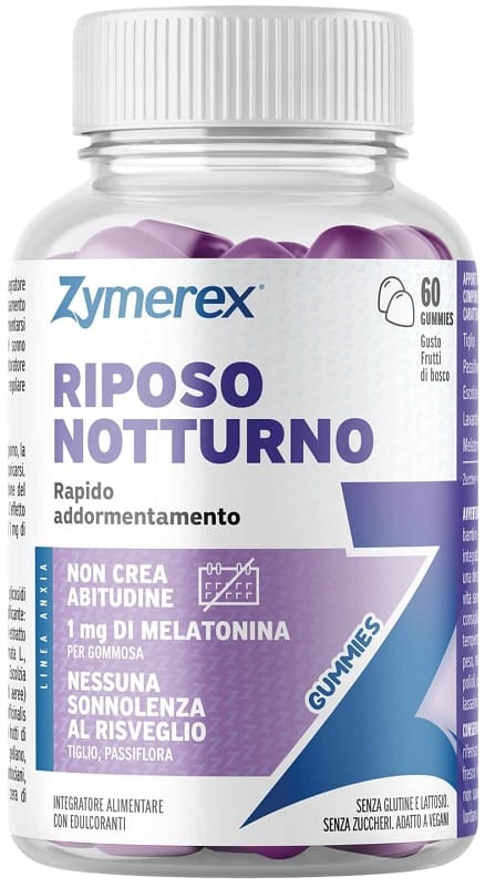 ZYMEREX RIPOSO NOTTURNO 60 GUMMIES GUSTO FRUTTI DI BOSCO CON EDULCORANTI SENZA ZUCCHERI SENZA GLUTINE SENZA LATTOSIO