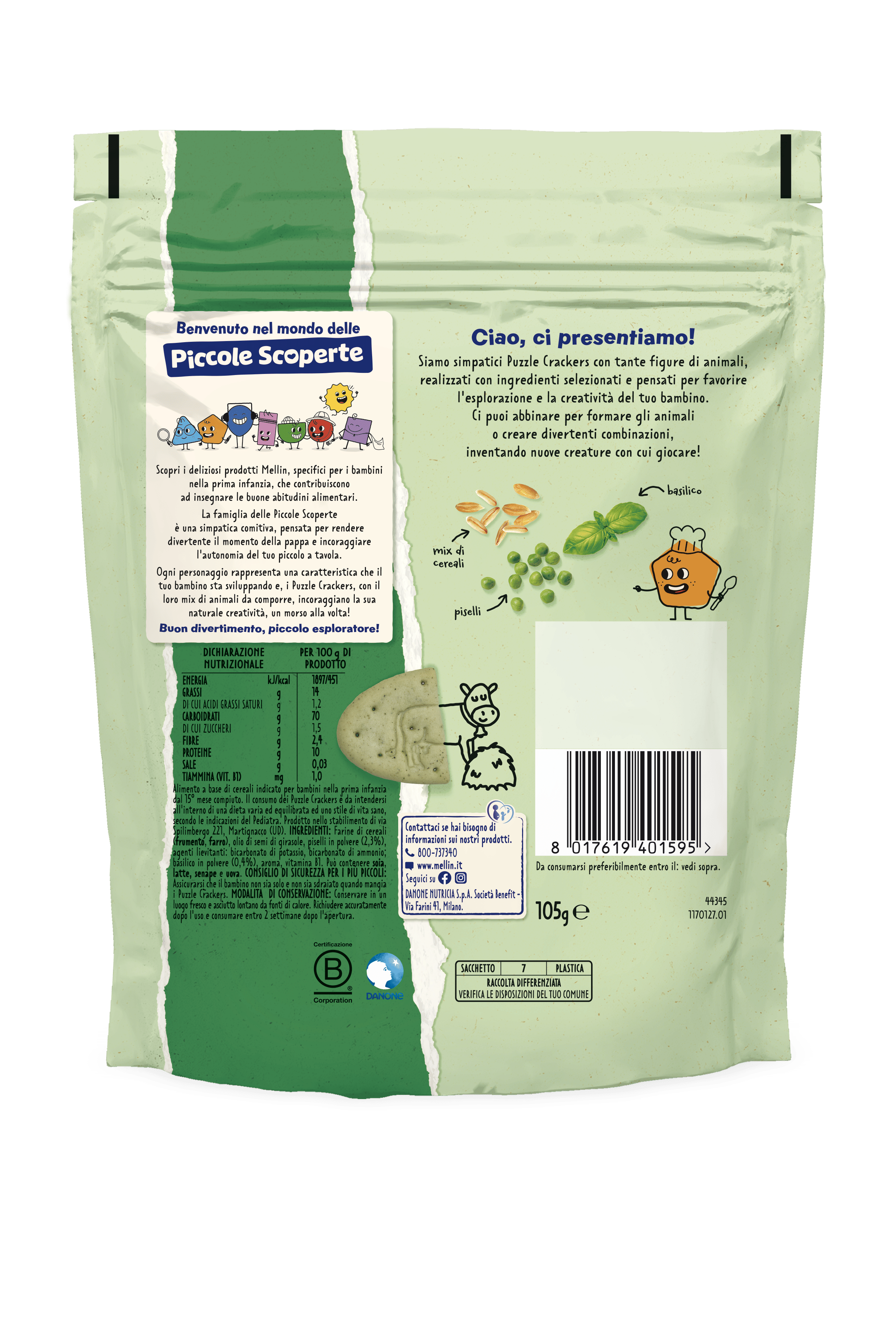 MELLIN PUZZLE CRACKERS PISELLI&BASILICO 105 G